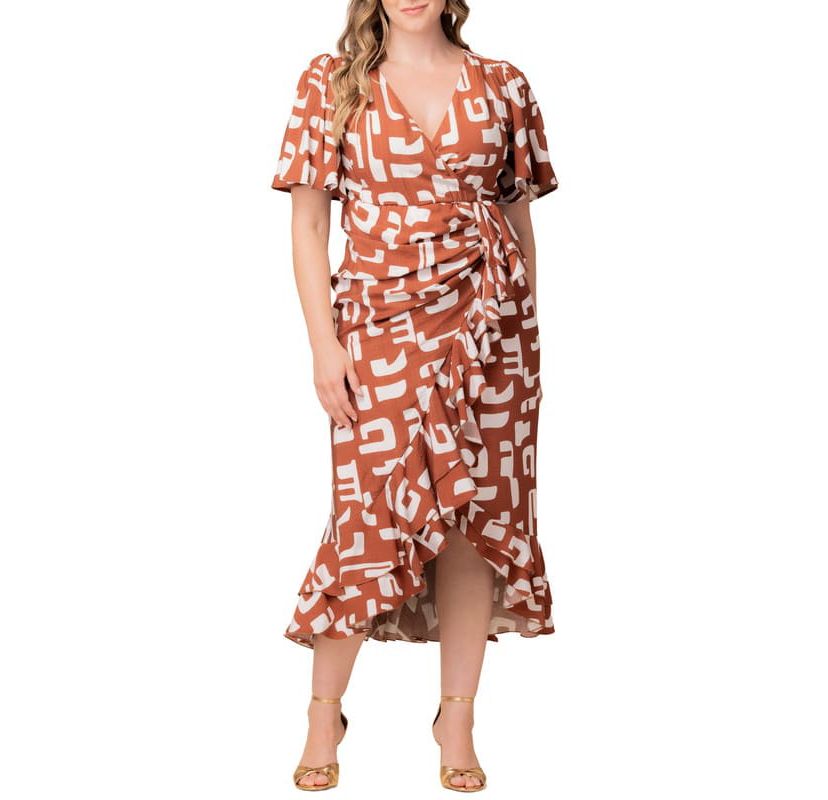 Womens Plus Size Alexandra Ruffle Faux Wrap Gown