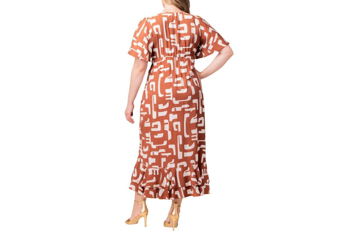 Womens Plus Size Alexandra Ruffle Faux Wrap Gown