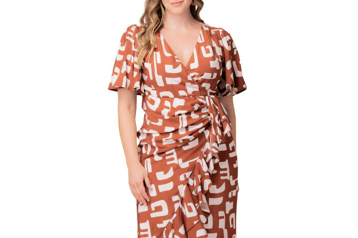 Womens Plus Size Alexandra Ruffle Faux Wrap Gown
