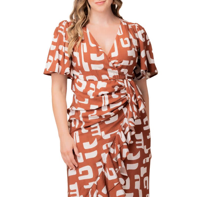 Womens Plus Size Alexandra Ruffle Faux Wrap Gown