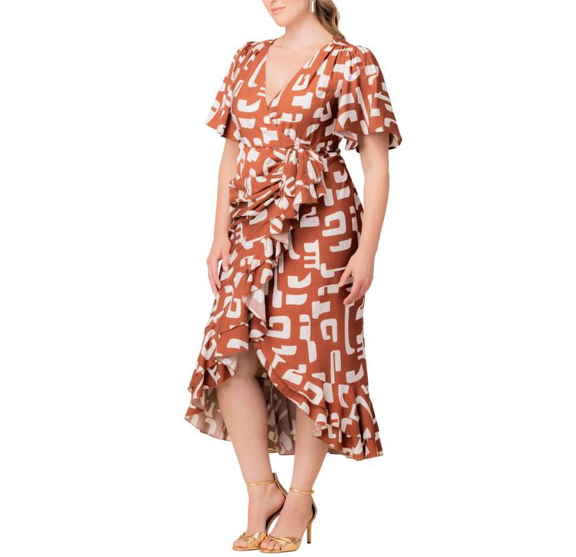 Womens Plus Size Alexandra Ruffle Faux Wrap Gown