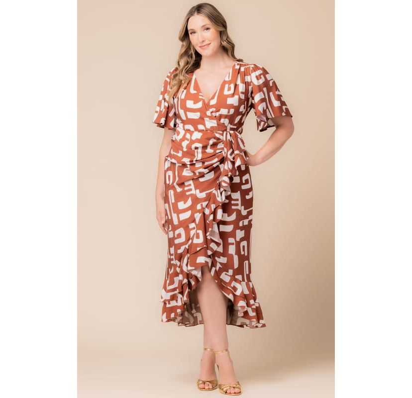 Womens Plus Size Alexandra Ruffle Faux Wrap Gown