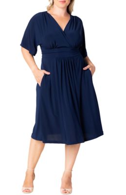 KIYONNA Women's Plus Size Gia Midi Dress, Navy Blue, 3XL