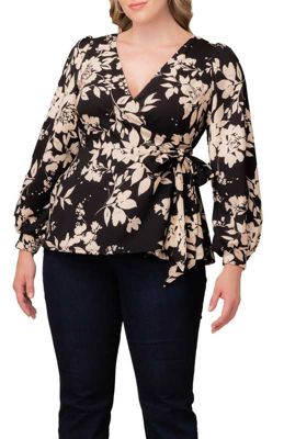 KIYONNA Women's Plus Size Natasha Long Sleeve Wrap Top, Ivory, 5X