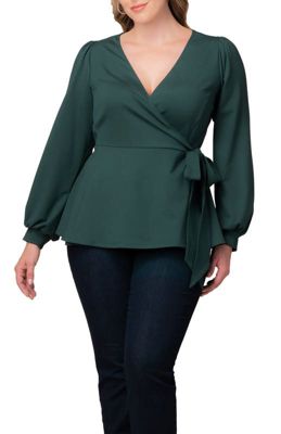 KIYONNA Women's Plus Size Natasha Long Sleeve Wrap Top, Green, 4X