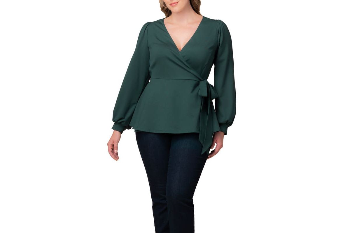 Womens Plus Size Natasha Long Sleeve Wrap Top