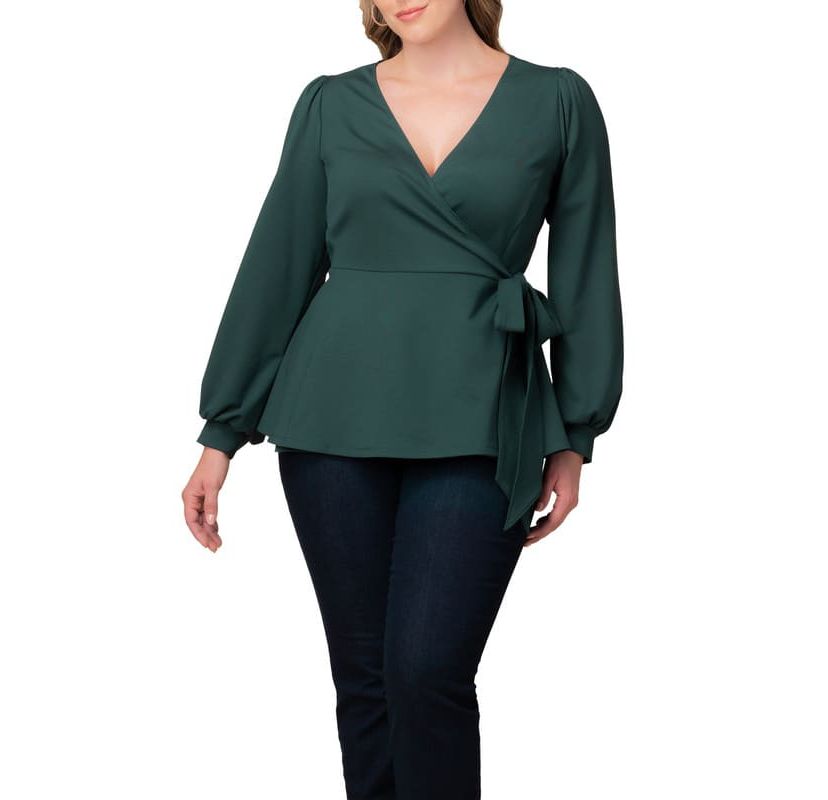 Womens Plus Size Natasha Long Sleeve Wrap Top