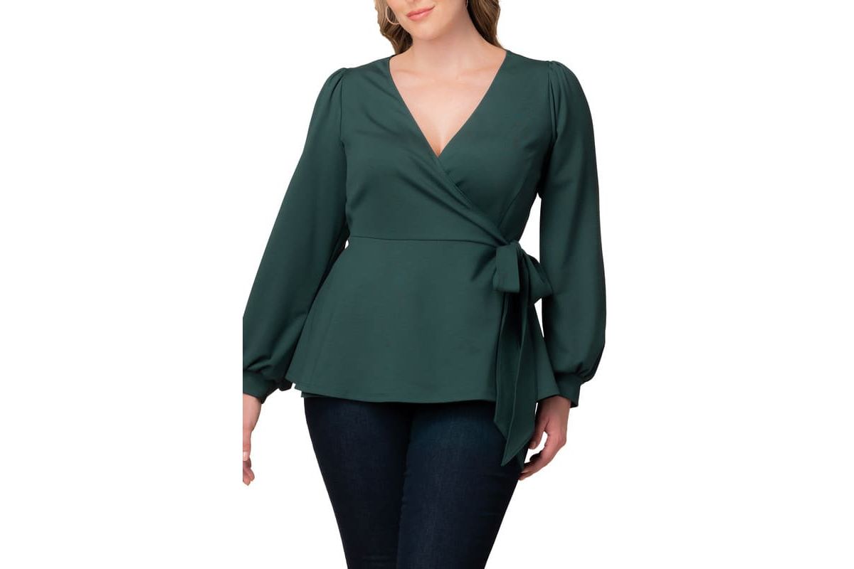 Womens Plus Size Natasha Long Sleeve Wrap Top