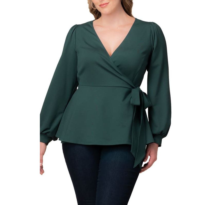 Womens Plus Size Natasha Long Sleeve Wrap Top