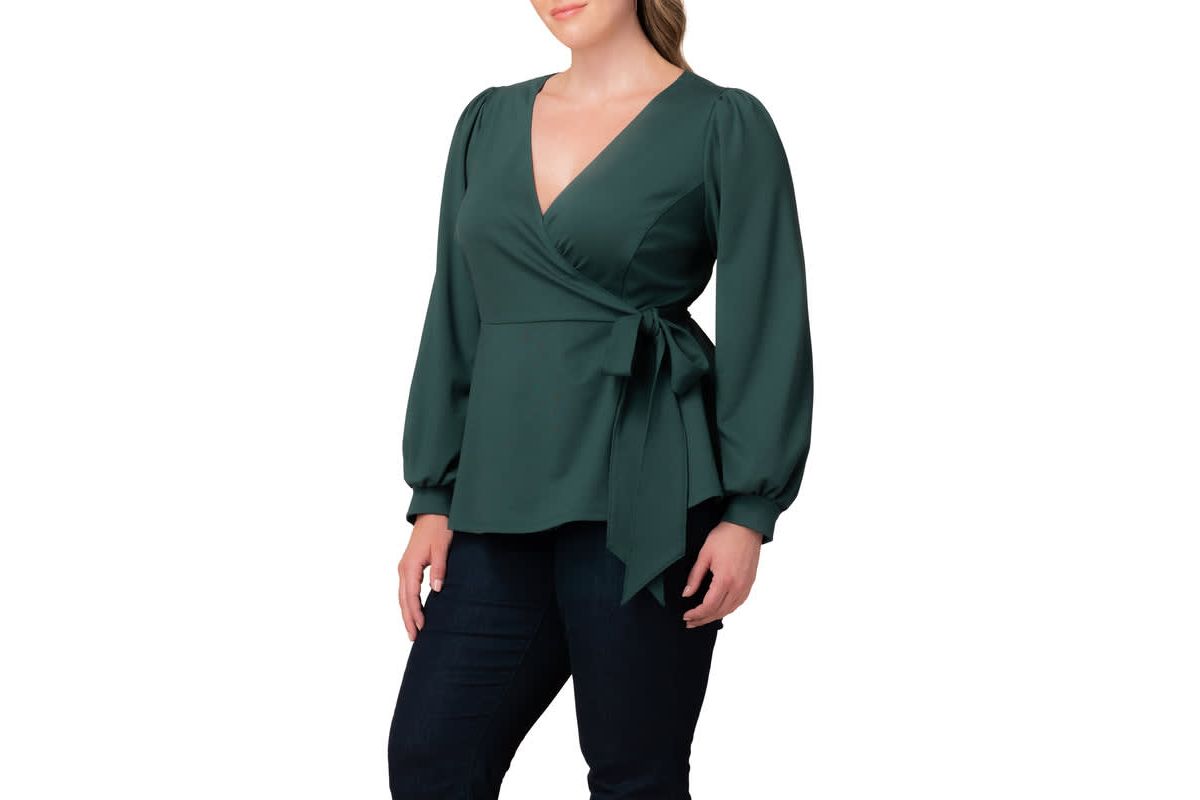 Womens Plus Size Natasha Long Sleeve Wrap Top
