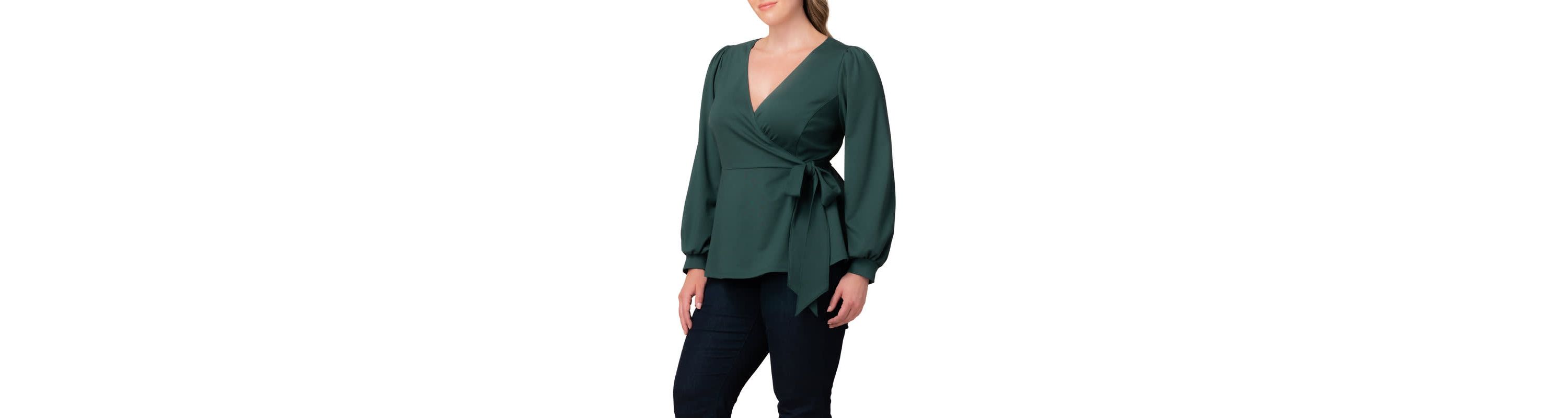 Womens Plus Size Natasha Long Sleeve Wrap Top