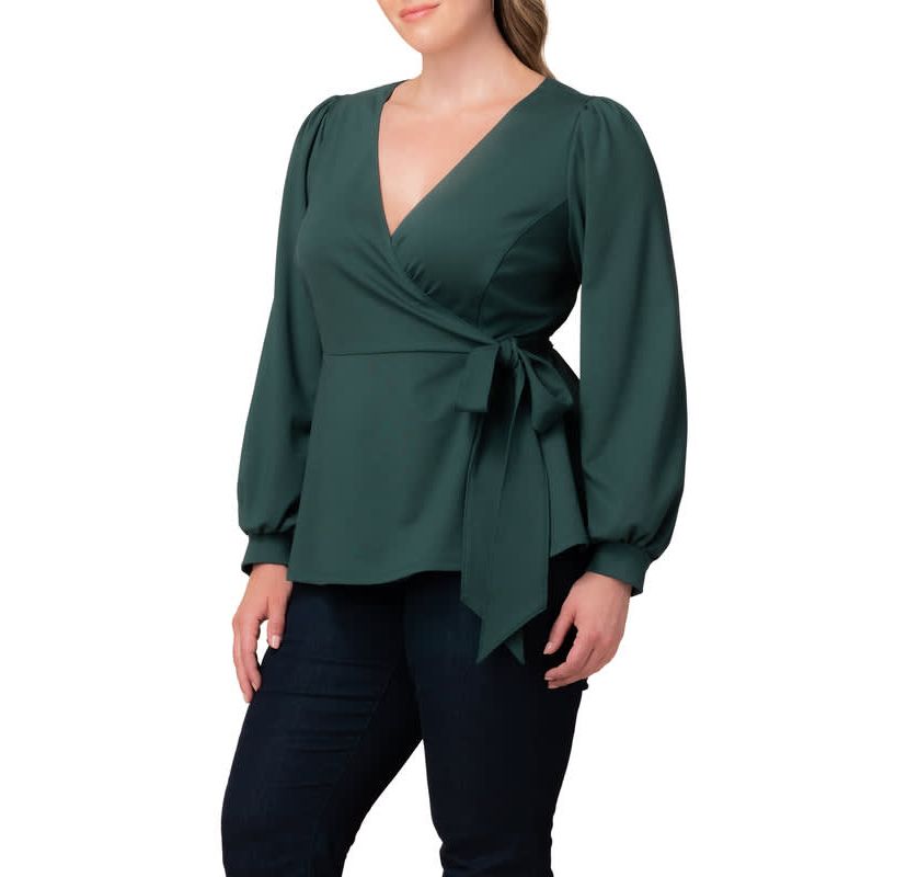 Womens Plus Size Natasha Long Sleeve Wrap Top