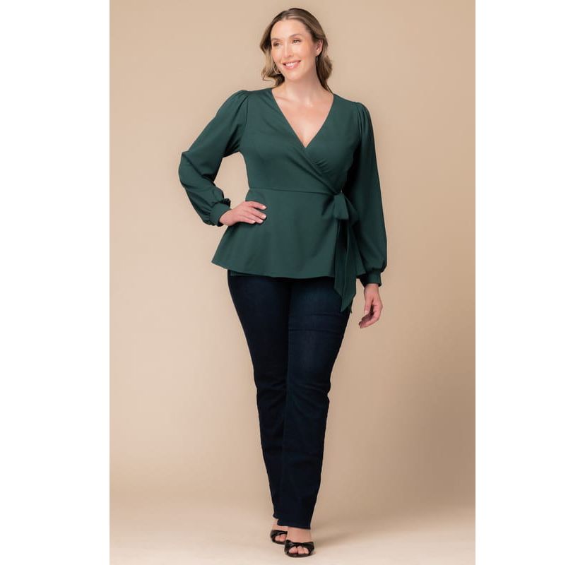 Womens Plus Size Natasha Long Sleeve Wrap Top