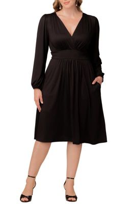 KIYONNA Women's Plus Size Diana Long Sleeve Midi Dress, Black, 4X