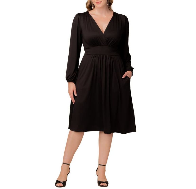 Womens Plus Size Diana Long Sleeve V-Neck Midi Dress