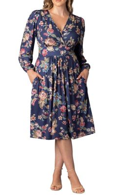 KIYONNA Women's Plus Size Diana Long Sleeve Midi Dress, Navy Blue, 5X