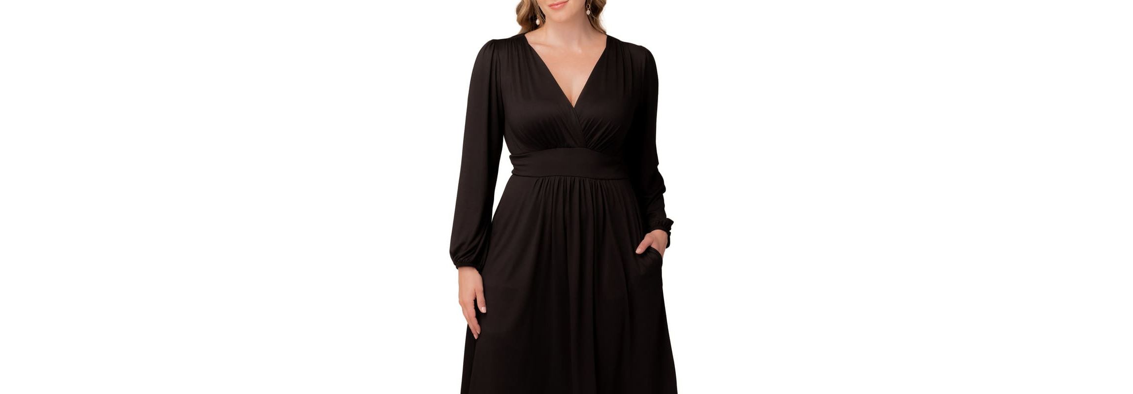 Womens Plus Size Diana Long Sleeve V-Neck Midi Dress