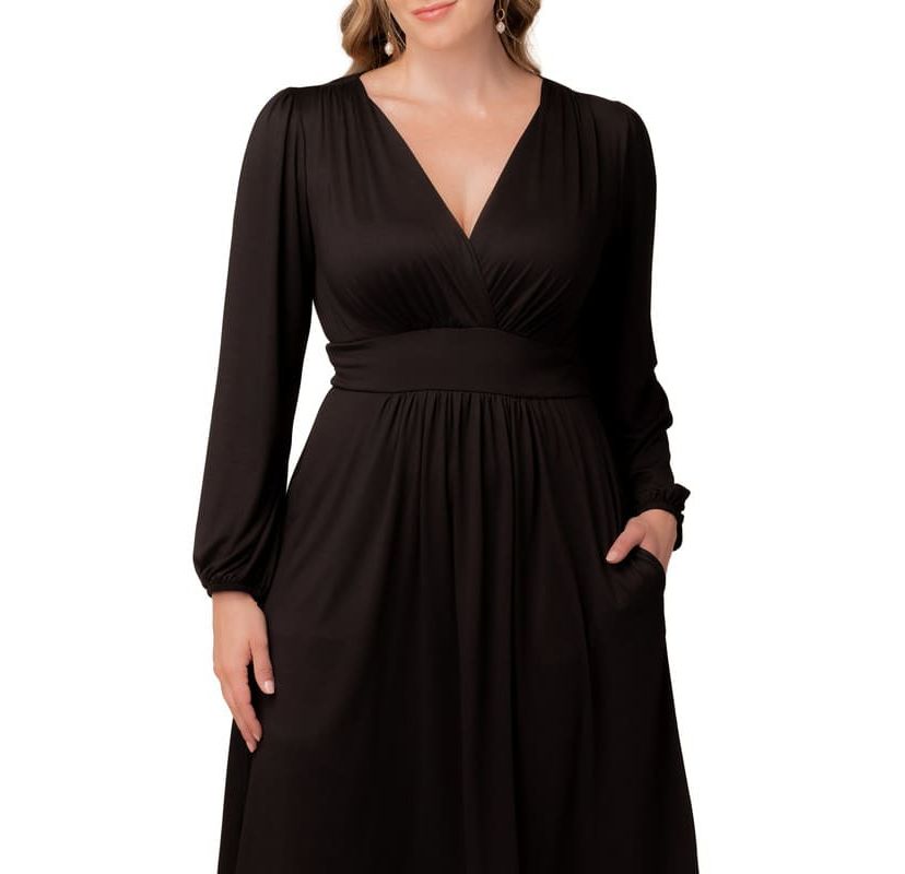 Womens Plus Size Diana Long Sleeve V-Neck Midi Dress