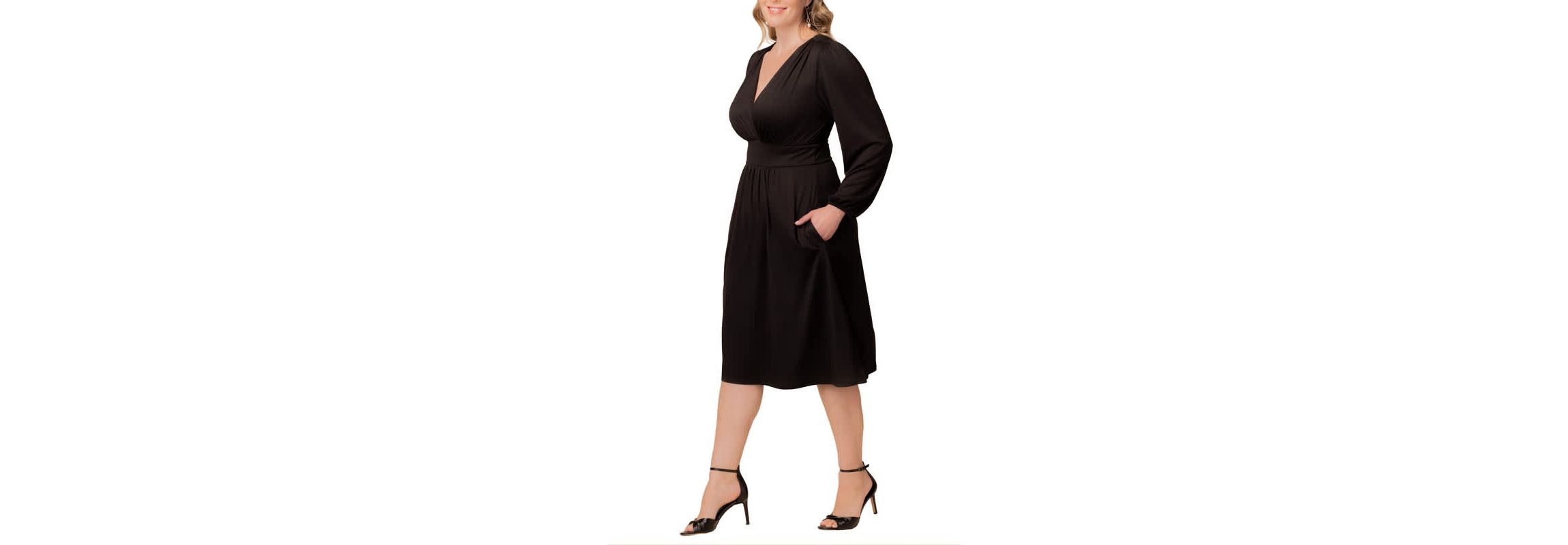 Womens Plus Size Diana Long Sleeve V-Neck Midi Dress