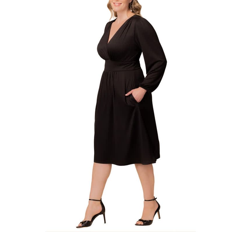Womens Plus Size Diana Long Sleeve V-Neck Midi Dress