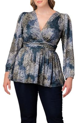KIYONNA Women's Plus Size Leah Long Sleeve Tunic Top, Blue, 1X