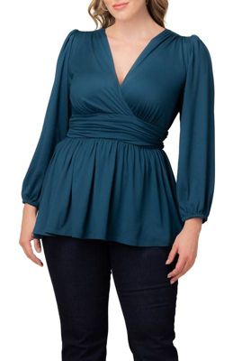 KIYONNA Women's Plus Size Leah Long Sleeve Tunic Top, Teal, 1X
