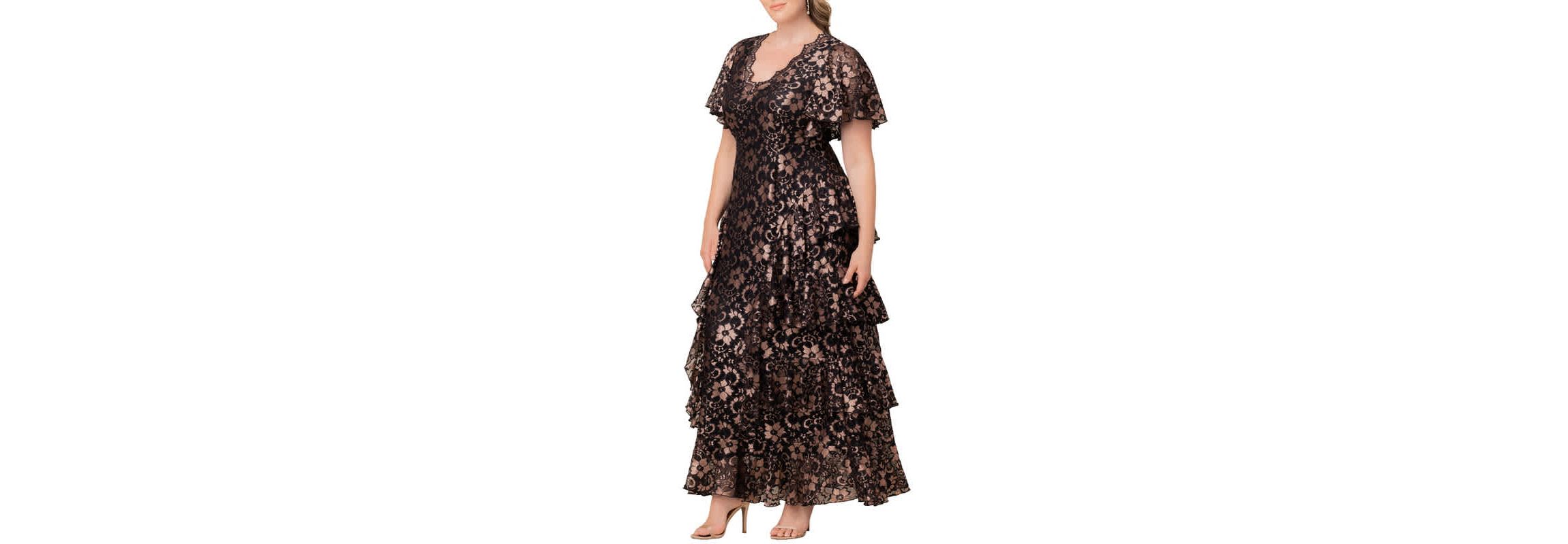 Mon Ange Tiered Lace Evening Gown - Rose Gold - Plus 4X
