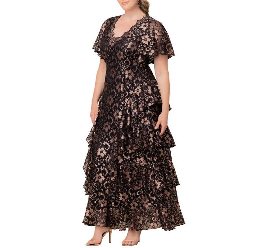 layered lace dress plus size Plus Size Short Sleeve Tiered Lace Midi Dress