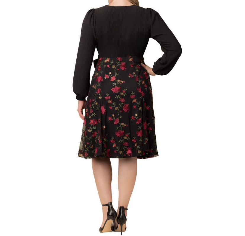 Kiyonna Plus Size Chelsea Embroidered Midi Cocktail Dress - Floral Flare