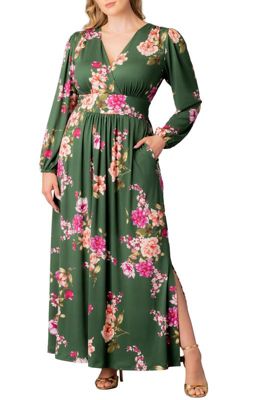 KIYONNA Women's Plus Size Kelsey Long Sleeve Maxi Dress, Green, 3X