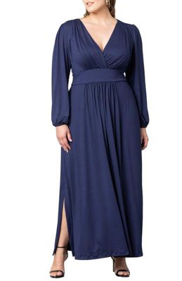 KIYONNA Women's Plus Size Kelsey Long Sleeve Maxi Dress, Navy Blue, 5X