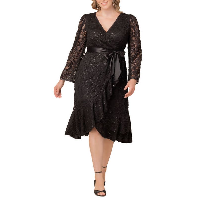 kiyonna plus size cocktail dresses Women's Luna Lace Dress 2X Onyx : Clothing, Shoes & Jewelry Sweetheart neckline with slim three quarter sleeves Length Kiyonna Women's Mademoiselle Midi Lace