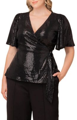 KIYONNA Women's Plus Size Shimmering Sequin Wrap Top, 4X