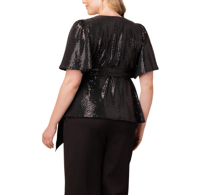 Womens Plus Size Shimmering Sequin Wrap Top