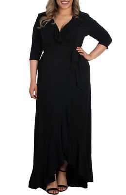 KIYONNA Women's Plus Size Maritime Ruffle Maxi Dress with Sleeves