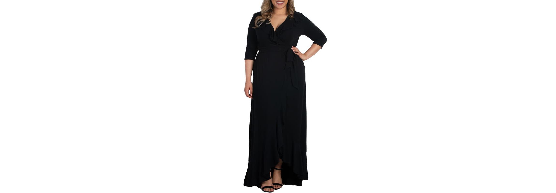 Womens Plus Size Maritime Ruffle Maxi Dress with Sleeves