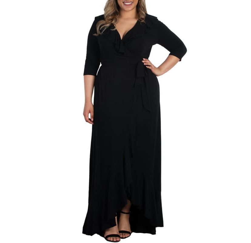 Womens Plus Size Maritime Ruffle Maxi Dress with Sleeves