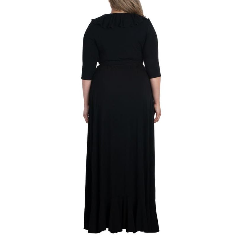 Womens Plus Size Maritime Ruffle Maxi Dress with Sleeves