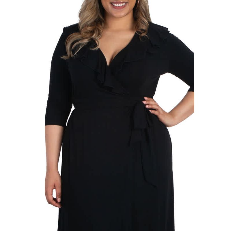 Womens Plus Size Maritime Ruffle Maxi Dress with Sleeves