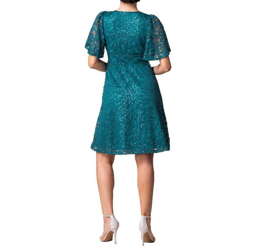 Kiyonna Women's Starry Sequin Lace V-Neck Cocktail Dress with Pockets - Teal Topaz
