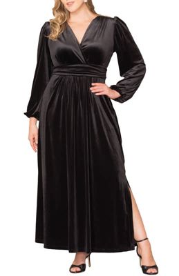 KIYONNA Women's Plus Size Vivienne Velvet Evening Gown with Pockets