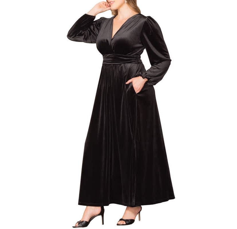 off the shoulder plus size evening dresses Final Sale Plus Size Gown with Layered Sleeves in Solid Red (Non-Glitt –  Chic And Curvy main image 1