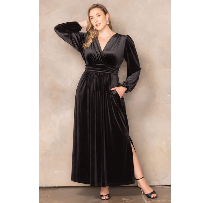 KIYONNA Women's Plus Size Vivienne Velvet Evening Gown with Pockets | Belk