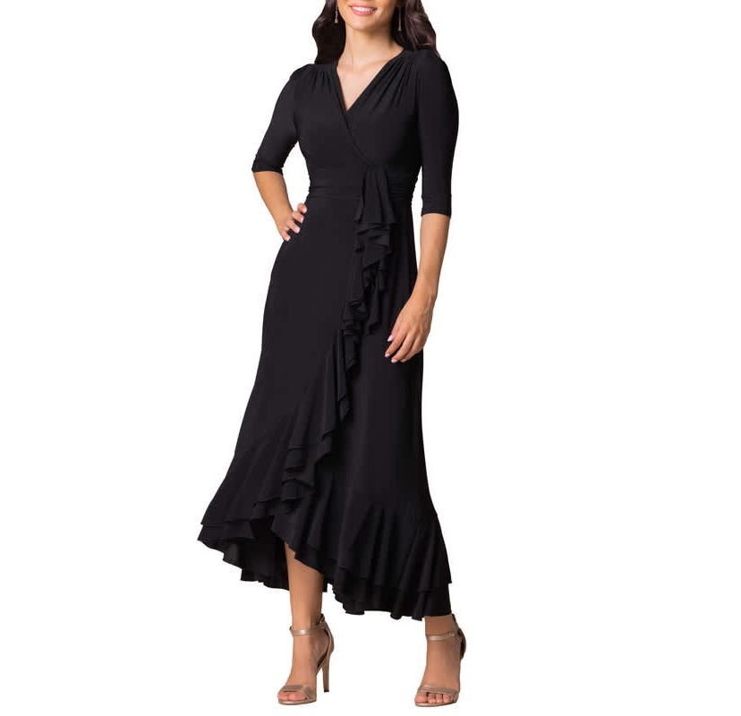 Womens Veronica Ruffle Faux Wrap Evening Gown