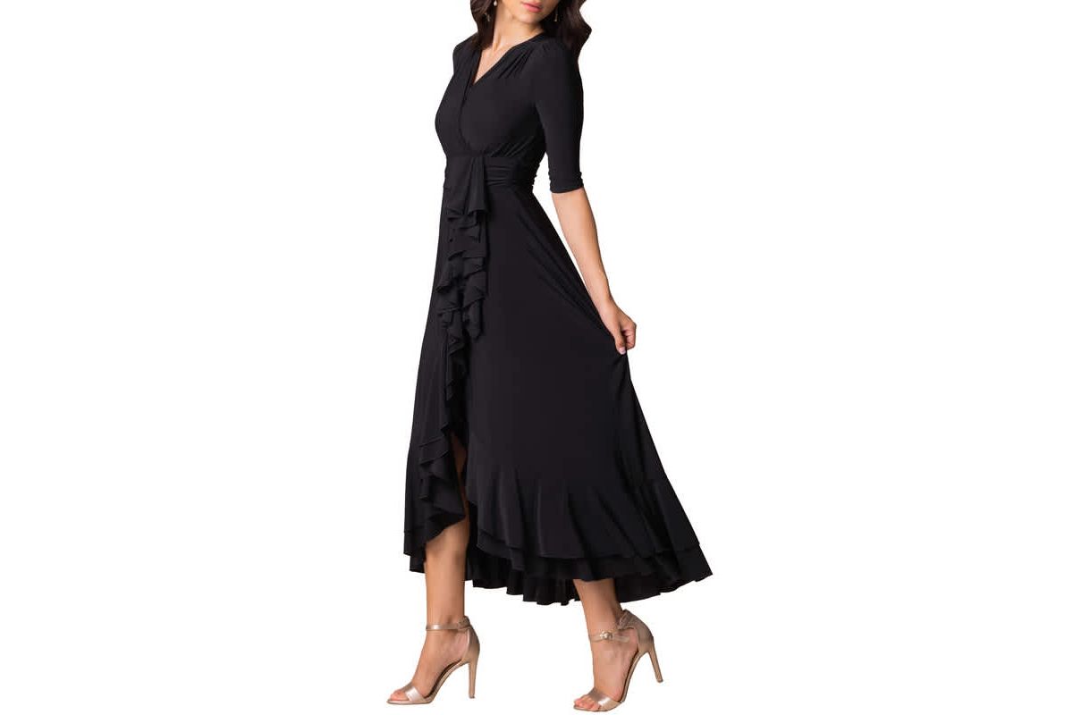 Womens Veronica Ruffle Faux Wrap Evening Gown