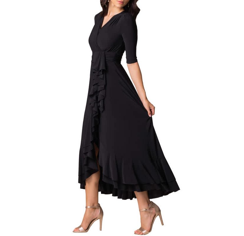 Womens Veronica Ruffle Faux Wrap Evening Gown