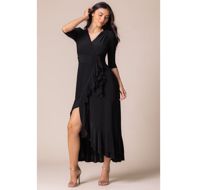 Womens Veronica Ruffle Faux Wrap Evening Gown