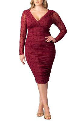 KIYONNA Women's Plus Size Betsey Ruched BodyCon Midi Cocktail Dress, Burgundy, 3X