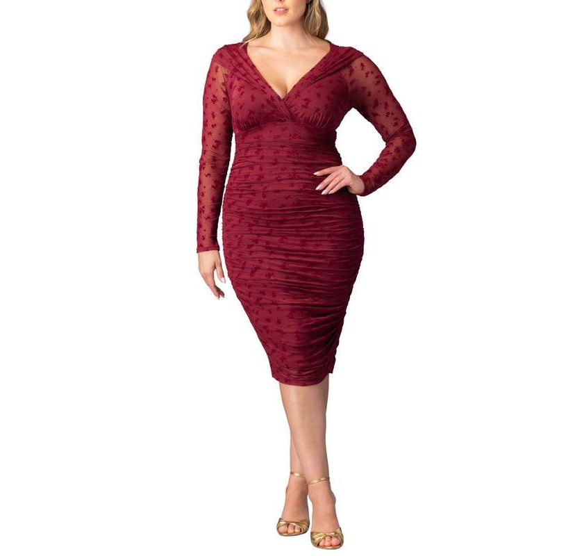 Betsey Ruched Dress - Plus Onyx Flocked Florals / 2X