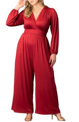 KIYONNA Women's Plus Size Brigitte Long Sleeve Wide Leg Jumpsuit, Red, 5X